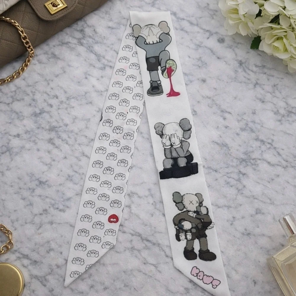 UNISEX UNIQLO KAWS STYLE WHITE SKINNY SCARF BANDEAU HAIR TIE BAG HANDLE WRAP TIE